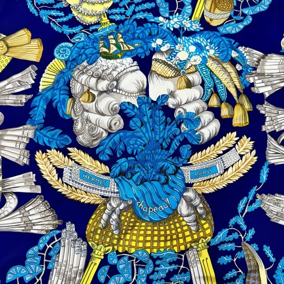 Hermes Silk Carre Scarf ‘Chapeau’ by Annie Favre scarf Wrap Classic blue - Picture 5 of 11